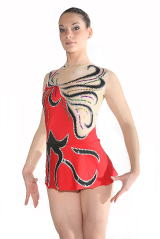 Red lycra leotard with silver sequins for rhythmic gymnastics